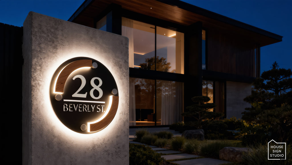 Lumi Halo Timber™ Illuminated Architectural House Sign